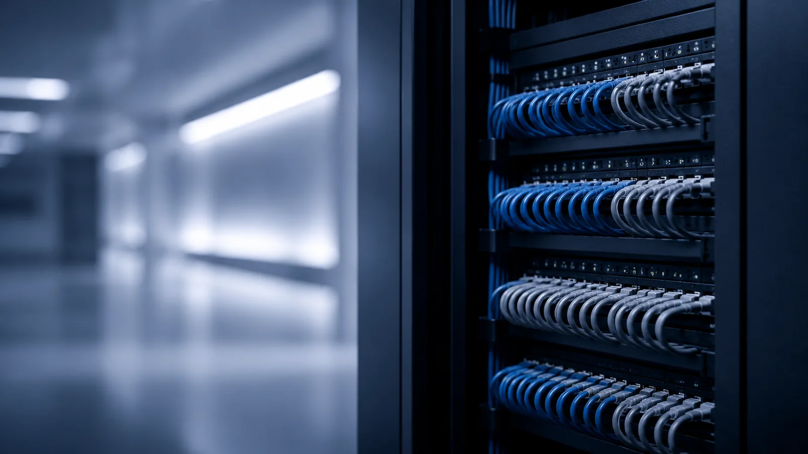 Neatly dressed patch panel inside a hospital network rack