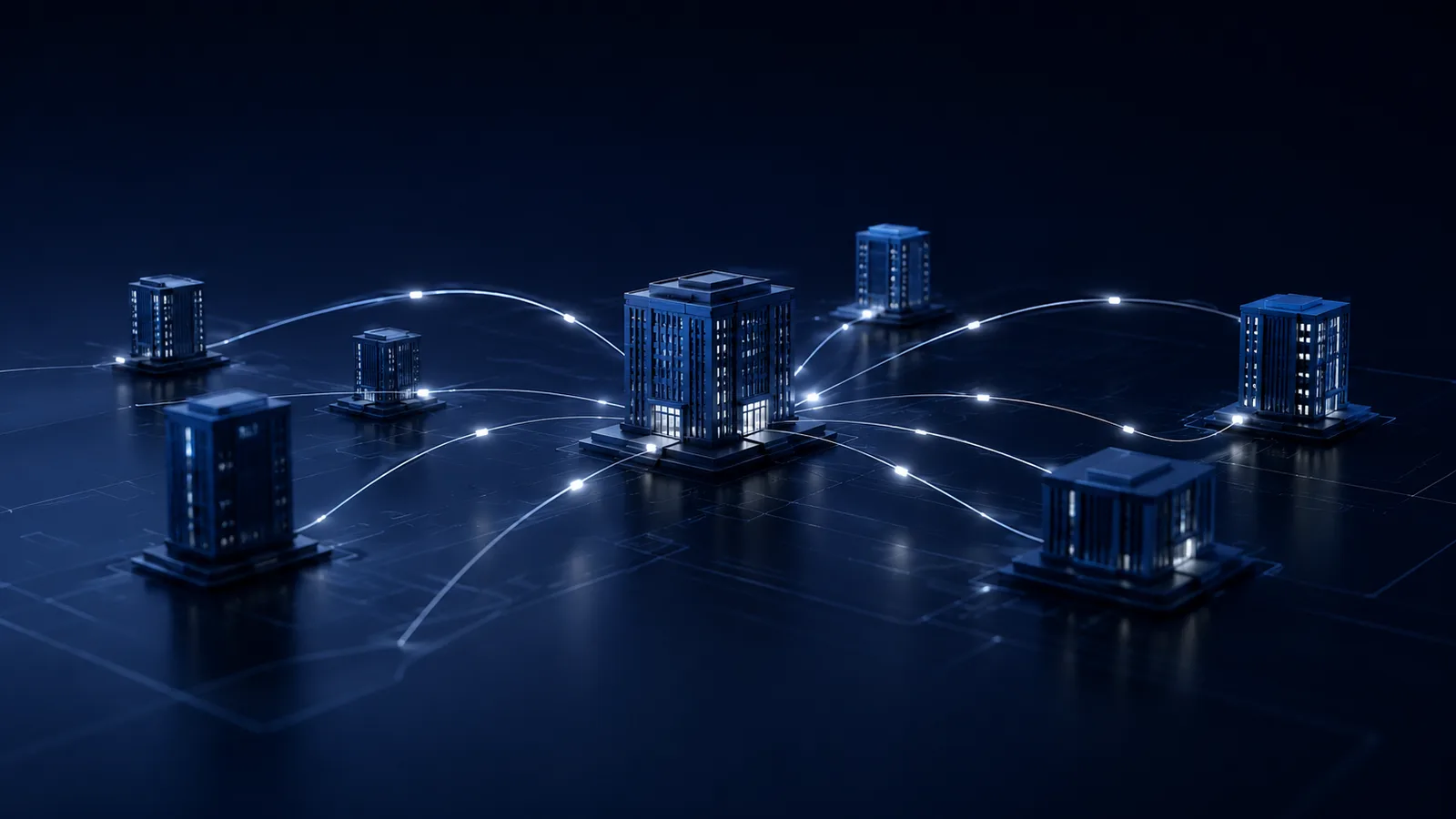Abstract visualisation of branch offices linked by a single network