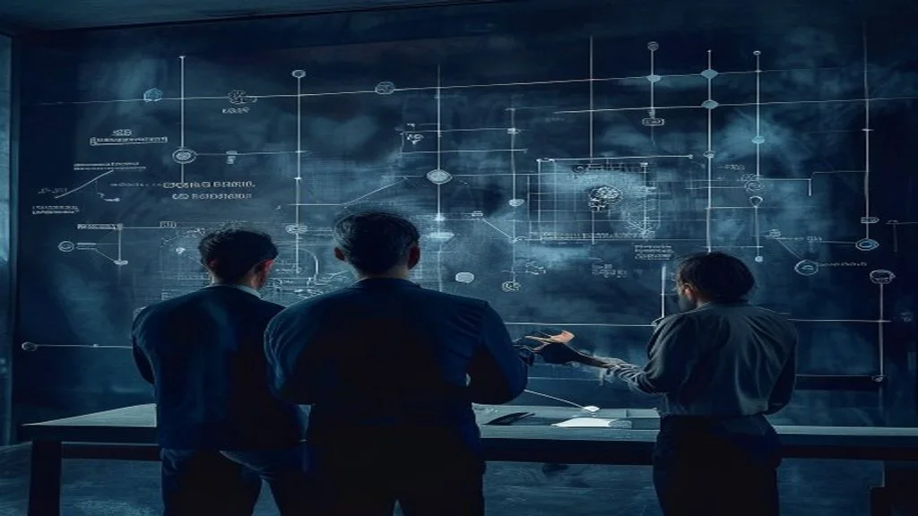 Marvel Telecom engineers reviewing a network design